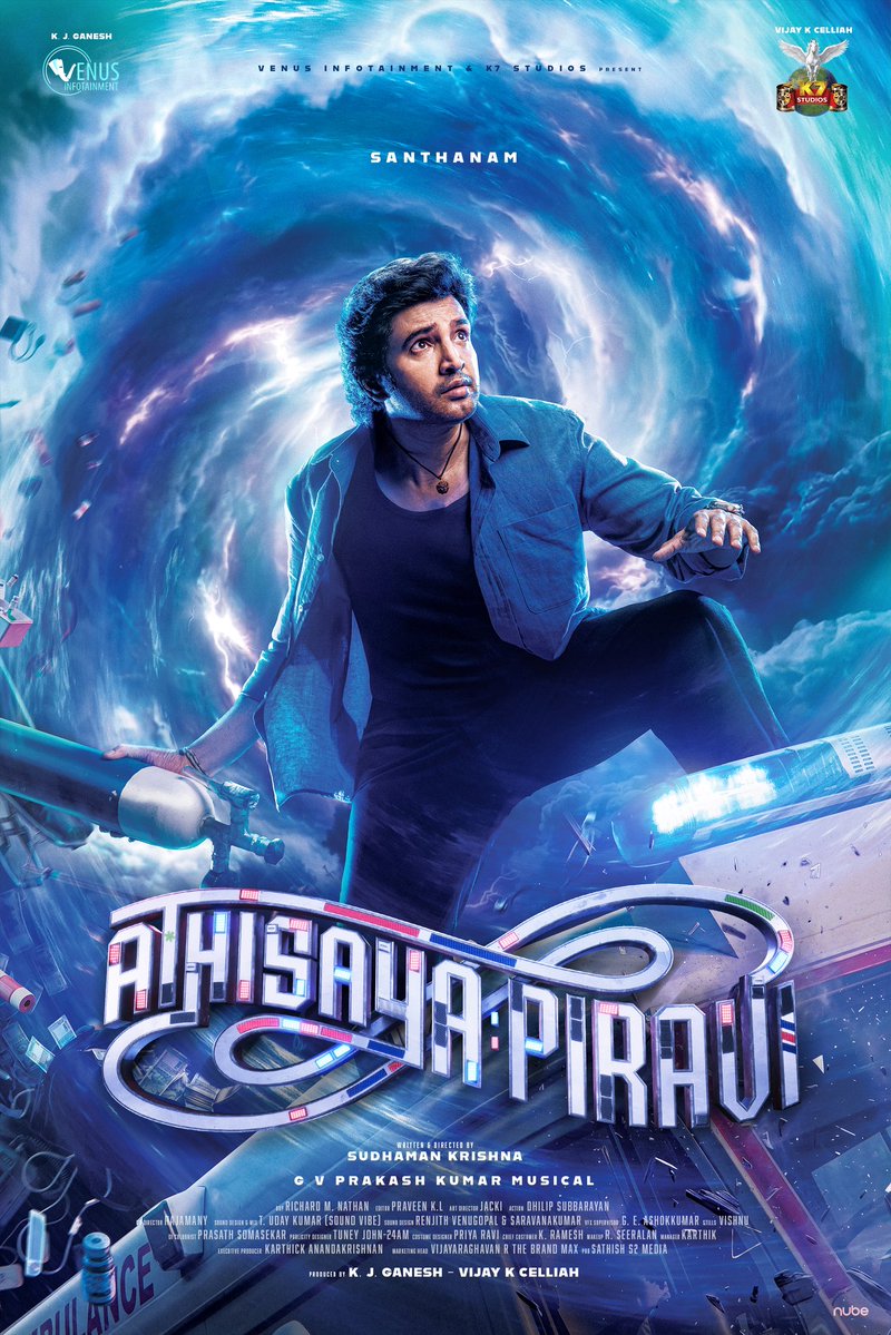 SilambarasanTR_'s tweet photo. Launching the first look of #AthisayaPiravi! Best wishes to @iamsanthanam and the entire team.

#SudhamanKrishna @venusinfotain @K7Studiosoffl @kjganesh082 @gvprakash @VijayKCelliah https://t.co/b3QFLHgiRt