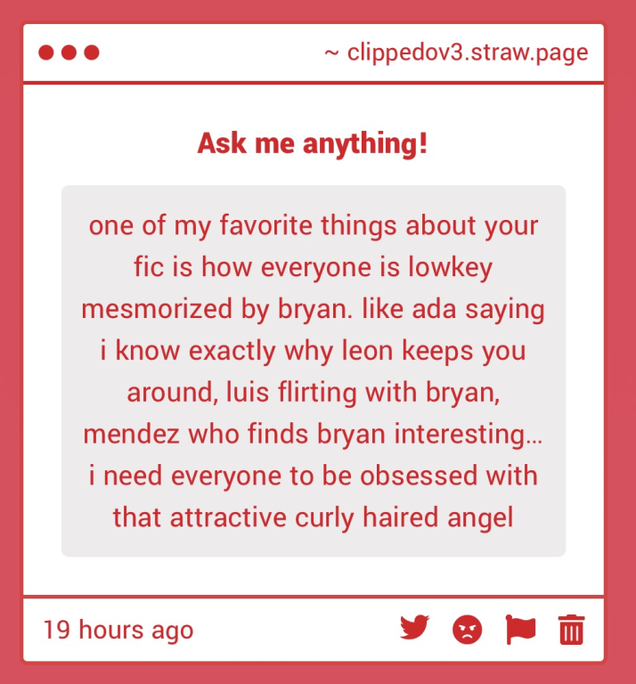clippedov3's tweet photo. everyone obsessed w/ bryan is one of my favourite tropes.. he's such a lost wet soppy dog that it's hard not to find him endearing </3 

just wait till him &amp; ada/luis interact infront of leon LOL https://t.co/NuIk0ZoElD