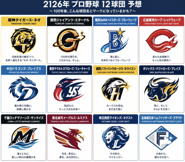carprospi's tweet photo. ChatGPTの2126年12球団予想 https://t.co/b5gLsS8azp