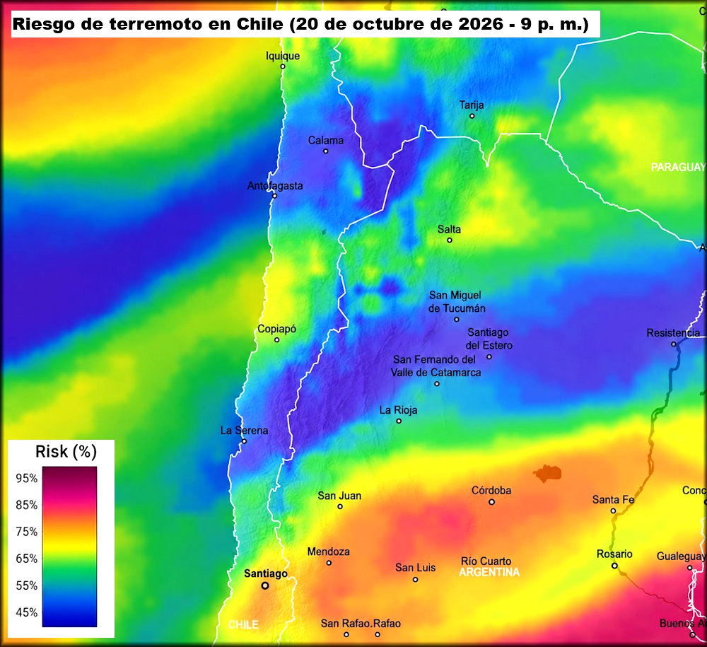 Chilequakerisk's tweet photo. Riesgo de terremoto en Chile (20 de octubre de 2026 - 9 p. m.) https://t.co/eRsvbxmEaf