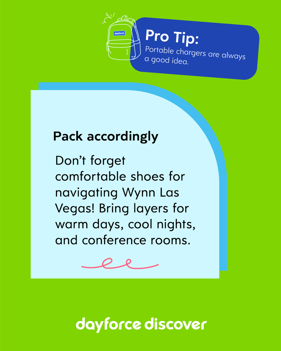 Dayforce's tweet photo. The countdown to Dayforce Discover is on. ✨

We’ve rounded up 5 practical tips to help first-timers and Discover pros get ready.

Not joining us in Vegas? 😞 

🙂 Catch the #DayforceDiscover live stream: https://t.co/b1DCOFwewn https://t.co/5JG4ZuYQeA