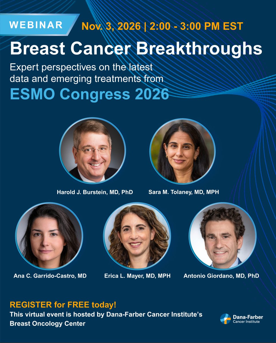 Dana-Farber’s Breast Oncology Center ESMO 2026 slide: Join @DanaFarber experts for our free #BreastCancerBreakthroughs webinar