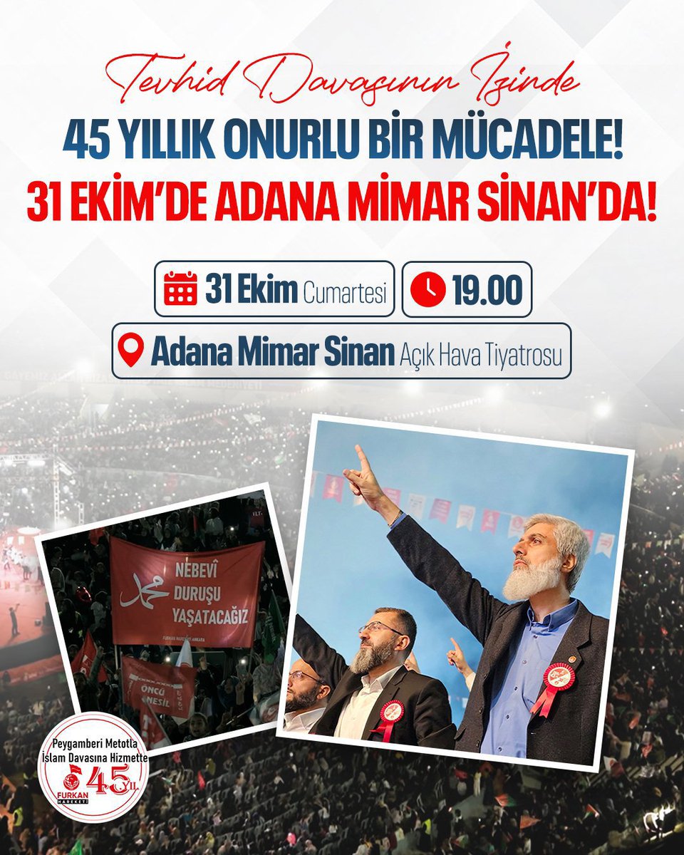 nigdefurkan51's tweet photo. #AdanadaBüyükBuluşma
FurkanHareketi 45Yaşında
BüyükBuluşmaya SenDeKatıl https://t.co/oow2Z1WRti