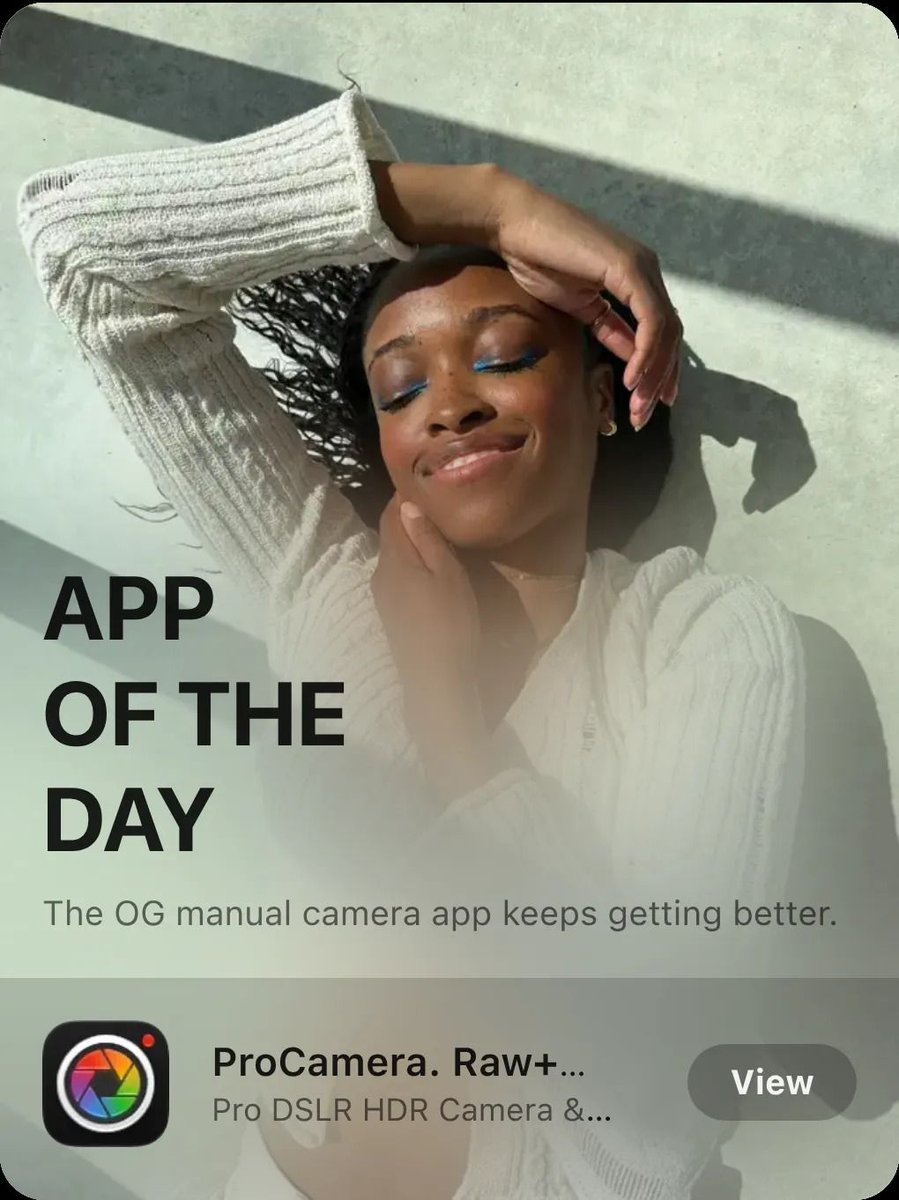 fellow_dev_io's tweet photo. Congrats to @ProCamera! 🙌

ProCamera is featured in “App of the Day” on the UK App Store 🇬🇧

https://t.co/ibP9svAFVo https://t.co/Q0F8XrsKMQ