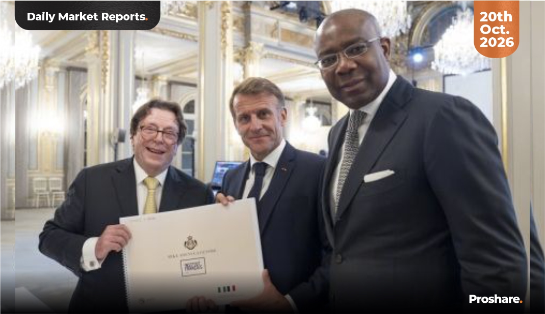 proshare's tweet photo. Nigeria’s equities market rebounded on Tuesday, 20 October 2026, ending two consecutive sessions of decline as the @ngxgrp All-Share Index gained 0.26% to close at 245,911.13 points. Market capitalisation increased by N410.86bn to about N159.66trn, and the year-to-date return improved to 58.03%. The 632.79-point gain recovered about 28% of Monday’s 2,261.39-point loss, and the benchmark closed 2.66% below its 28 September close of 252,635.11 points, by Proshare’s computation. Market breadth improved to 28 gainers against 21 decliners. NASCON (+7.31%), @HBMNigeria (+6.76%) and @Unilever (+5.83%) led the gains, while the NGX Industrial Index rose 1.17%, the strongest sector index, and the Food and Beverages Index added 0.29%. The Banking Index slipped 0.15% despite @wemabank (+0.67%), so the rebound came from industrial and consumer stocks rather than the banks.

In the foreign exchange market, the naira appreciated by 0.01% to N1,333.65/US$ at the #NFEM window, while the average #BDC rate remained unchanged at N1,370/US$. The spread between the two markets widened to 2.73% from 2.72%, by Proshare’s computation. Brent crude fell 0.53% to US$108.97 per barrel as investors booked profits from the multi-month highs reached at the end of last week, and gold eased 0.01% to US$4,140.35 per ounce. The Oil and Gas Index edged up 0.01%.

Secure Electronic Technology filed its third-quarter 2026 financial statements on Tuesday, and the Newgold Exchange Traded Fund filed unaudited financial statements for the period ended 30 September 2026, while Multiverse Mining and Exploration filed an earnings forecast. Proshare will track whether buying spreads to heavily weighted banking stocks, the Oil and Gas Index against Brent crude, further third-quarter filings, and the BDC–NFEM spread continue in subsequent sessions.

Read more: https://t.co/eCX147nyX4