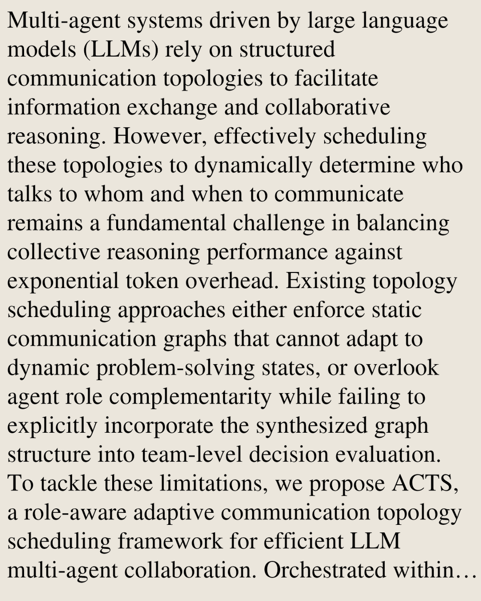 PIN's tweet photo. Learning Who Talks to Whom: Role-Aware Communication Topology Scheduling for Efficient LLM Multi-Agent Collaboration

Haibin Li, Wenya Yu, Xuefeng Jiang, Jia Li, Xiao Han, Shuai Su, Wei Wei
https://t.co/qXciENrXOu [𝚌𝚜.𝙼𝙰]
💬Project: https://t.co/1EWPXddqrd https://t.co/ldKfEQI68a