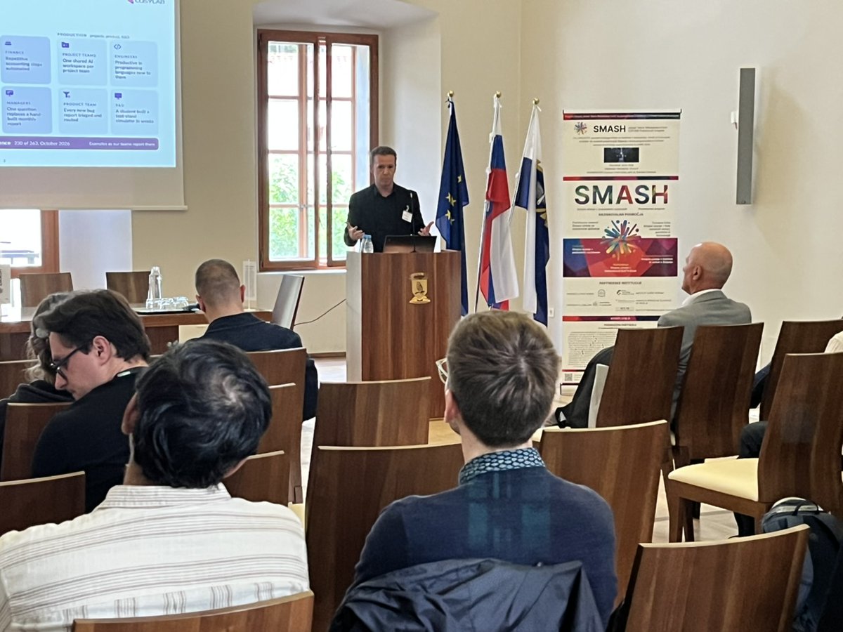 SMASH_MSCA's tweet photo. The second day of the SMASHing Workshop brought together academia and industry for an inspiring exchange of ideas! 🤝

A big thank you to Domen Racki (SENSUM), Tomi Iljas (ARCTUR), and Miha Butinar and Primož Napotnik (COSYLAB), for sharing their insights! 👏

#SMASH #MSCA https://t.co/9jY4tSJlni