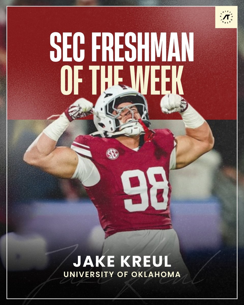 OUThreads_NIL's tweet photo. SEC Freshman of the Week

Jake Kreul making his mark! 💪
Rep your team and shop the merch now.

🔗 Link in bio!

📸 ou_football

Teammates and athletes at Oklahoma, if you haven't signed up, get your free NIL merch collection here: https://t.co/d70W4hTqzV https://t.co/S7k80EZM4Z