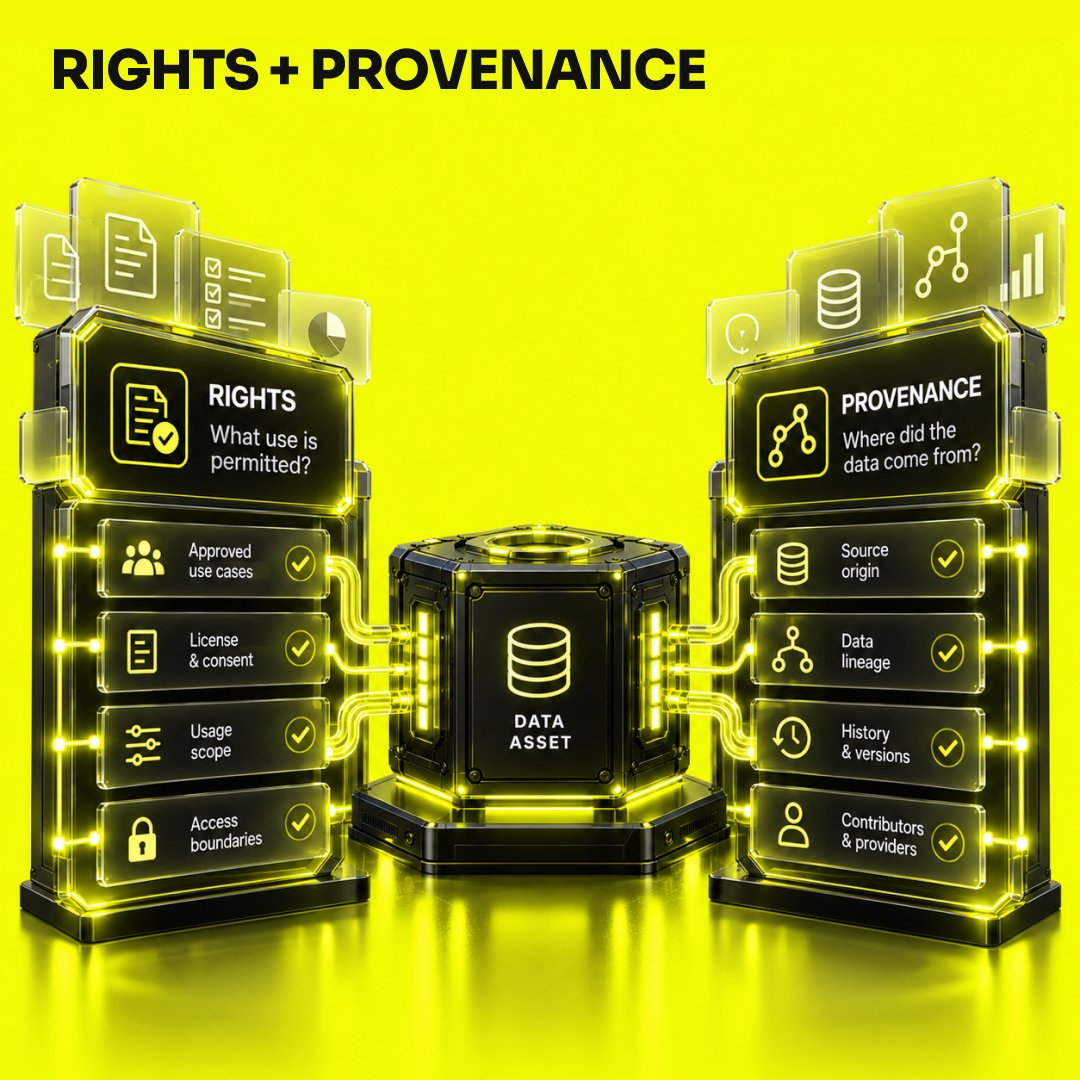 AIxBlock's tweet photo. Before you buy an AI dataset, the file count is not the first thing to check.

Ask five questions.

1. 𝐑𝐈𝐆𝐇𝐓𝐒
What use is actually permitted? Training, evaluation, commercial use, redistribution, and derivatives should be checked explicitly.

2. 𝐏𝐑𝐎𝐕𝐄𝐍𝐀𝐍𝐂𝐄
Where did the data come from? Can the source and collection or generation method be explained?

3. 𝐅𝐈𝐓 𝐓𝐎 𝐒𝐏𝐄𝐂
Does the dataset match the conditions your model needs — language, domain, device, environment, format, metadata, and task definition?

4. 𝐐𝐔𝐀𝐋𝐈𝐓𝐘
How was quality measured? What review, duplicate checks, adjudication, and acceptance criteria were used?

5. 𝐃𝐄𝐋𝐈𝐕𝐄𝐑𝐘 + 𝐂𝐎𝐍𝐓𝐑𝐎𝐋
How will the data be transferred, stored, versioned, and updated?

A large dataset can still be a poor purchase if one of these is unclear.
The practical sourcing question is:
“Can we use it, trust it, and connect it to the model requirement?”

AIxBlock supports OTS and custom data sourcing across speech, text, audio, video, and specialized datasets.
#AIData #DataProcurement #DataQuality #EnterpriseAI #MLOps