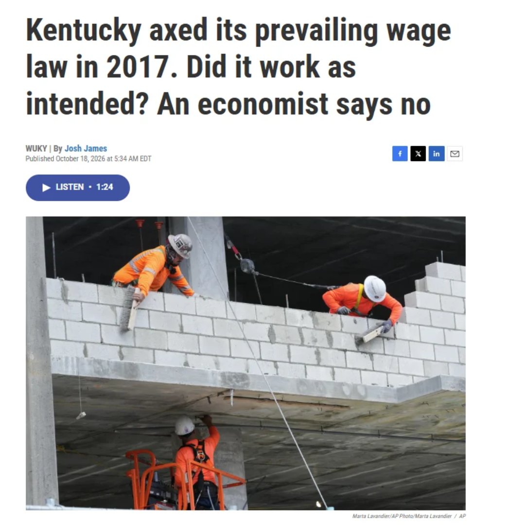 KyPolicy's tweet photo. "In Kentucky, repeal didn't save money or add competition, but it did lower wages, it caused safety and productivity to deteriorate, and it did send work to out-of-state companies and workers." https://t.co/cPMHvWljzP