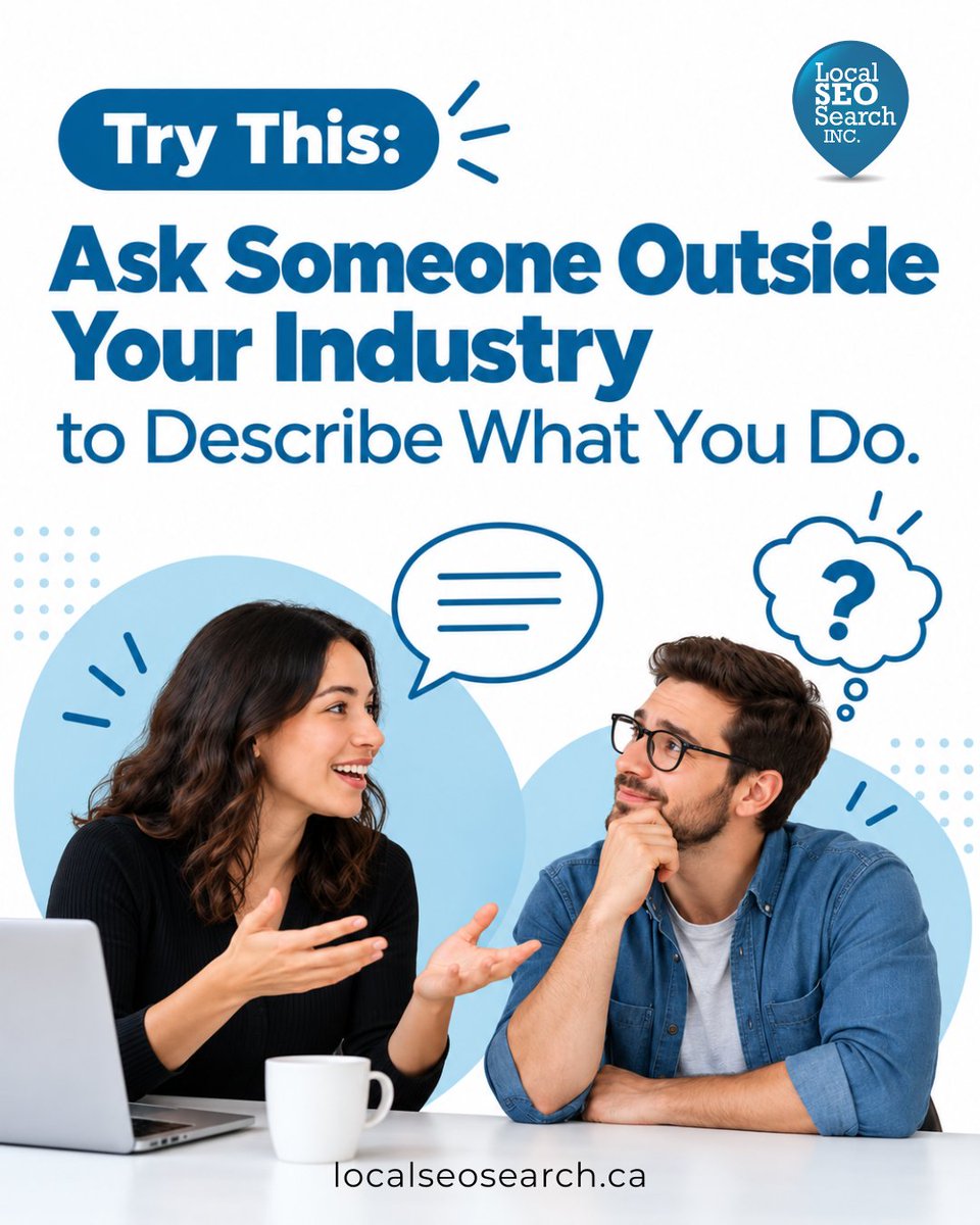 LocalSEO_Search's tweet photo. Give them your website or social profile without explaining anything first. Then ask what they think your business does. Their answer might reveal something your team is too familiar with the brand to notice. #MarketingExercise #BrandStrategy https://t.co/YLgONZgd7R