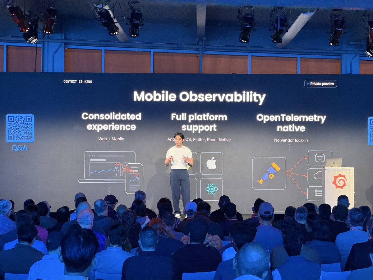 grafana's tweet photo. 📣 Knowledge Graph, now in every Grafana Cloud stack, links databases, #Kubernetes &amp; cloud services to the user's browser, so people and agents can trace a symptom to its cause. 

We’re bringing more of your environment into it. 

🔗: https://t.co/4kzoOsfPN7 

#ObservabilityCON https://t.co/JUDr7RuALN