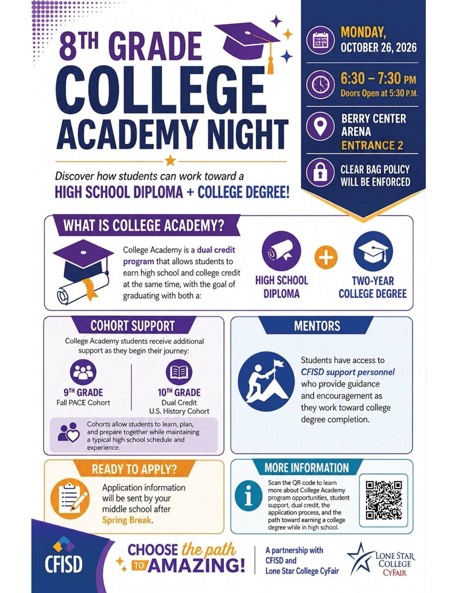 HopperMS's tweet photo. 8th Grade College Academy Parent Night is Monday, October 26th at the Berry Center. Learn how students can earn high school and college credit at the same time! https://t.co/PBvLNJEKn5