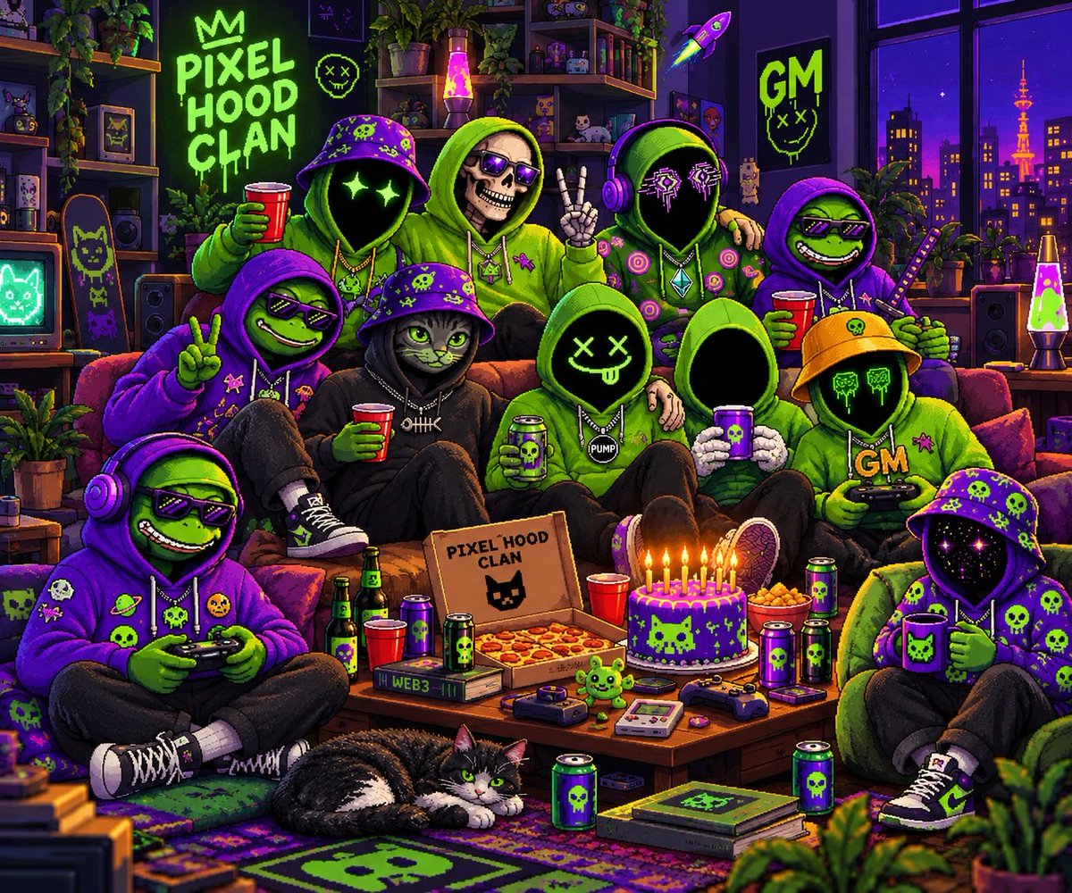 pixelord's tweet photo. GM 
��� it’s been 100 days since Pixel Hood Clan start 🫶🏼

We have the best holders 💚 https://t.co/sm3aPKsW7I