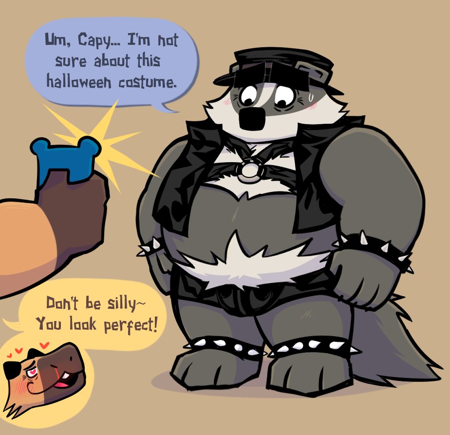 BorderlineBeast's tweet photo. Capy helped Chief Badger to choose his costume for halloween https://t.co/IsTcBNT7k9