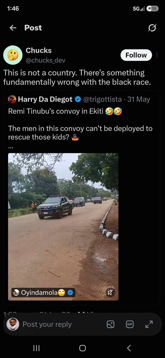segunuges's tweet photo. @chucks_dev @35erli @kebirungilydi This is you?

You can blame an entire race for your government's irresponsibility but you shy away from nonsensical societal behaviors that aggregates into political unaccountability.

You are a disgrace! https://t.co/hhDSVG996o