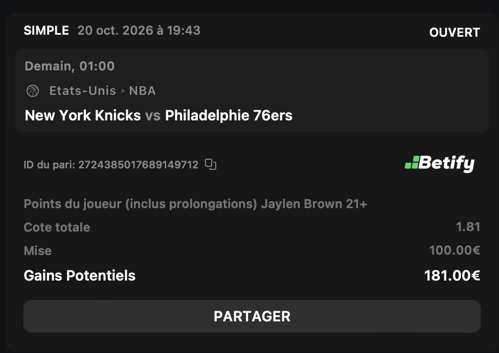 theo69prono's tweet photo. #NBA

🔸 Jaylen Brown +20.5 points @1.81 1%

Il sera pour moi le principal scoreur de cette équipe avec Embiid
Il tournait à 20pts en 23min sur les 3 matchs de pré-saison, j’aime bcp ce spot

✅Pour bet sur le même book : https://t.co/6c04VespbM

♻️❤️ si tu suis https://t.co/UtZQ6XQRD6