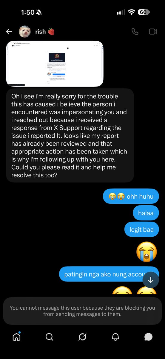 jjamibunny's tweet photo. convo nmin nung totoong owner ng account: tagalog

convo namin nung hacker: english 

tangenangyan HAUWBAJABAJAHAJAJAJAJABABHAHAHAHAHAB https://t.co/16rab5mJAm
