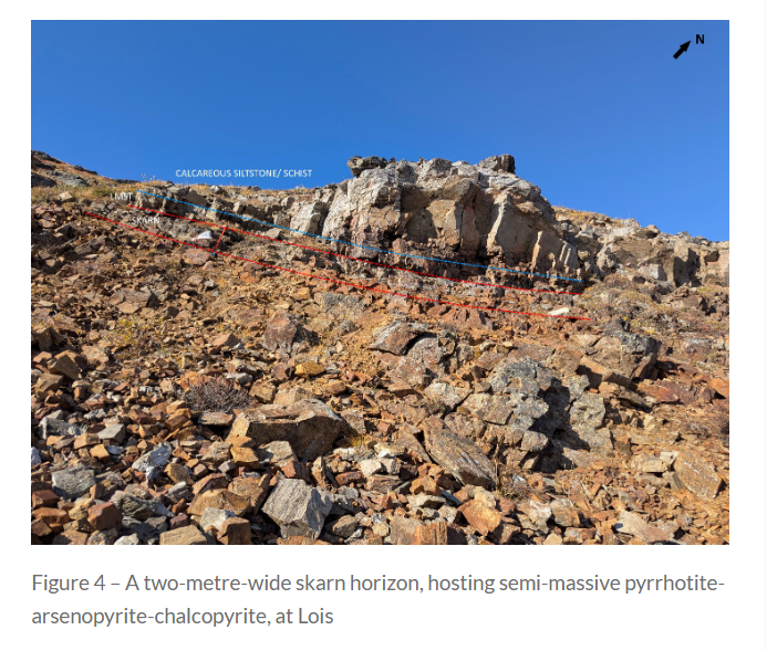 TrifectaGold's tweet photo. Lois: Expanding Our Exploration Picture 🗺️

As reported in our Sept. 15 news release, our Lois project hosts multiple geochemical and mineralization signatures associated with a mid-Cretaceous pluton and surrounding Hyland Group rocks.

📋 Key highlights:

• Gold-in-soil values reaching 873 ppb;
• Chip sampling returning 1.57 g/t gold over 4.5 m;
• 2026 work identified new skarn mineralization regularly up to 2 m wide;
• Quartz-tourmaline±arsenopyrite breccia also identified;
• Multiple mineralization styles suggest a multi-phased history associated with the pluton.

💡  We’re excited about our collection of projects and look forward to advancing our broader exploration portfolio. The Yukon Mineral Exploration Program incentive grant supported this 2026 program.

👉  https://t.co/yEfI2Xop0h

$TG.V $TRRFF #Mining #Geology #GeologyRocks