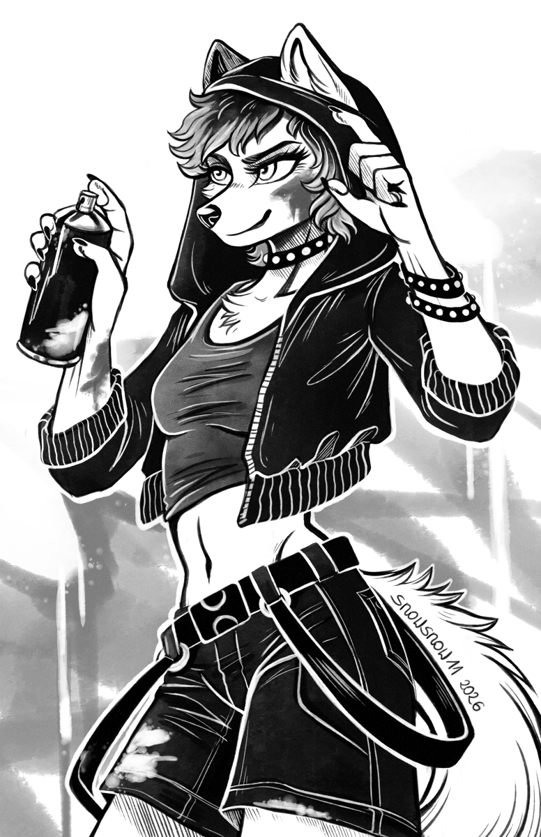 eternal_van's tweet photo. Another October sketch is ready! This time we've got Xihro's (fa) character Xihro painting a wall, likely at an abandoned warehouse on the edge of the city.  I wonder how their creation will turn out! Commissioned by Aurora (fa) https://t.co/5skEcN6gqp