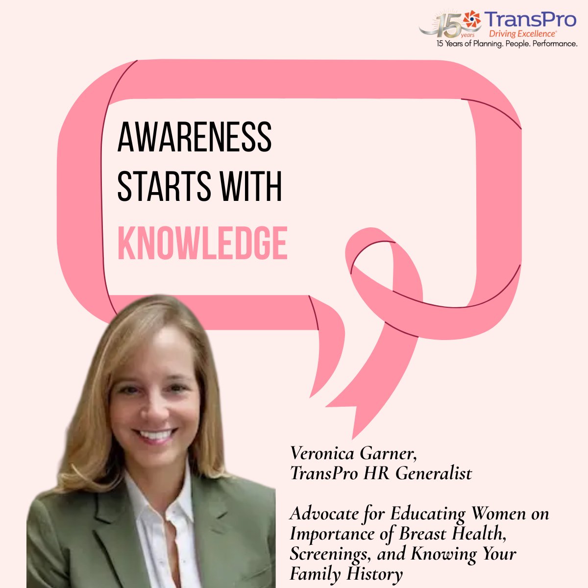 TransProConsult's tweet photo. October is #BreastCancerAwarenessMonth! This week, our team is raising awareness and showing support by sharing what awareness means to them.

For Veronica, awareness starts with KNOWLEDGE! 💗

🔗Help us raise $5k towards TransPro's Commute to a Cure: https://t.co/cUtmajjhor https://t.co/11y4Xx7zUD