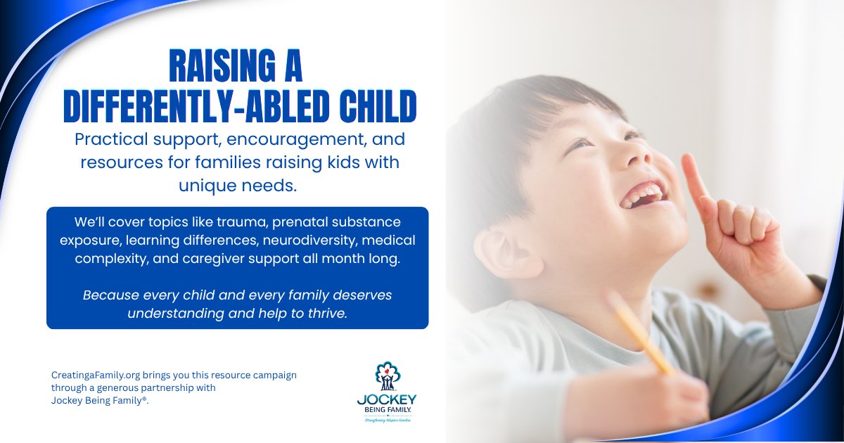 CreatingaFamily's tweet photo. Every child has unique strengths, challenges &amp; needs. 💙

Find practical tools and encouragement in https://t.co/B4rEb6EMNB's Raising a Differently-Abled Child resources.

Thanks to @JockeyBeingFam!

https://t.co/eLrMcJ26DE

#adoption #fostercare #kinshipcare https://t.co/KbDAWhycsa