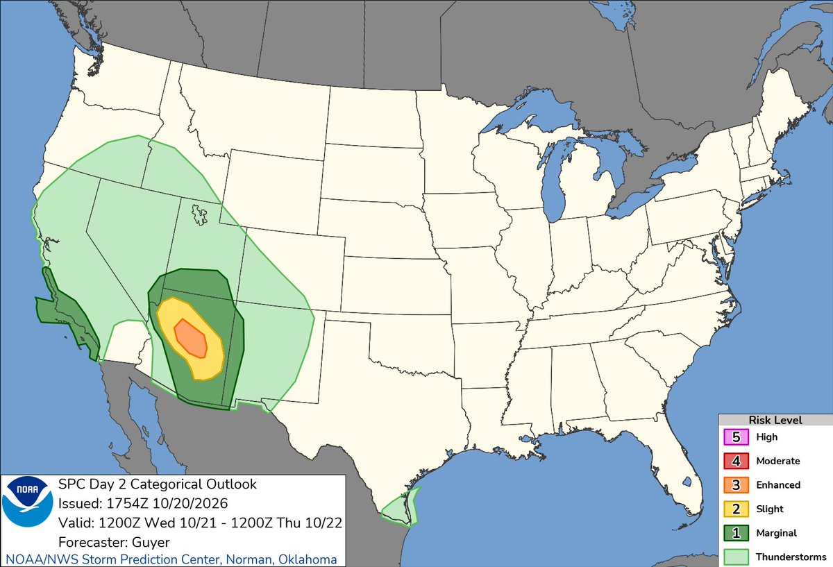 NWSSPC's tweet photo. 12:55pm CDT #SPC Day2 Outlook Enhanced Risk: across portions of Arizona https://t.co/Y1WiOd8m1i https://t.co/w0AR597tvB