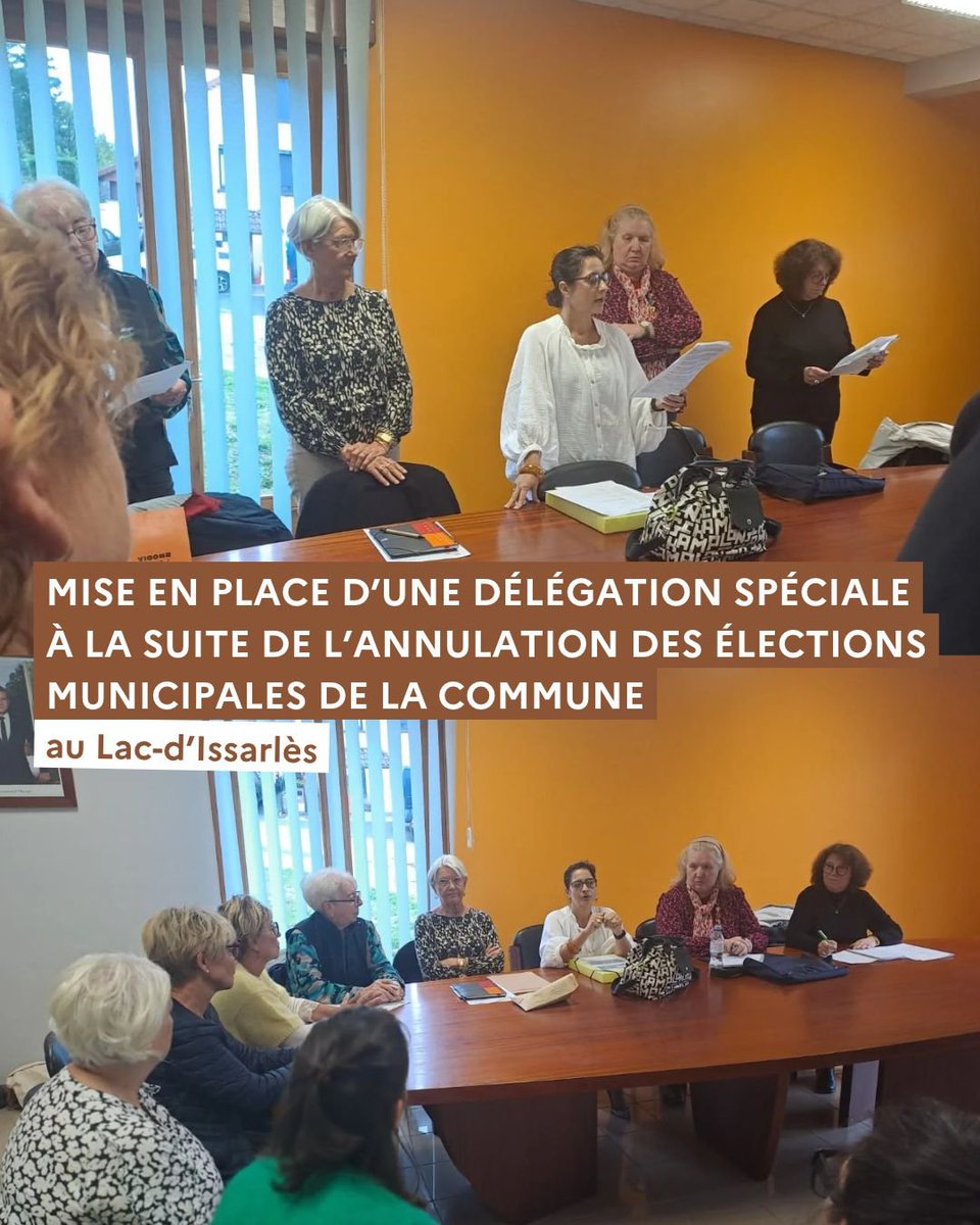 Prefet07's tweet photo. #Elections | Installation de la délégation spéciale au Lac-d’Issarlès 🇫🇷

Ce mardi 20 octobre, Françoise Piterboth, sous-préfète de l’arrondissement de Largentière, a procédé à l’installation de la délégation spéciale de la commune du Lac-d’Issarlès, à la suite de l’annulation des élections municipales du 15 mars 2026 par le Conseil d’État.
Composée de Geneviève Laurent, Isabelle Carlu et Dany Jouffroy, cette délégation assure la continuité des services publics locaux et la gestion courante de la commune, dans l’attente de la reconstitution du conseil municipal.

🗳️ Le premier tour des prochaines élections municipales se tiendra le 6 décembre 2026. La délégation spéciale exercera ses fonctions jusqu’à la mise en place du nouveau conseil municipal.