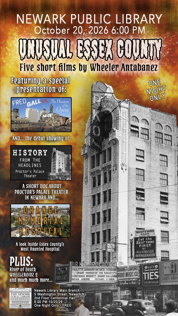 whitstrub's tweet photo. as a faithful Screen Slate reader I've come to accept NYC's place as the greatest film city despite great loyalty to L.A. where I spent my 20s, but respectfully, neither place has anything on Newark Public Library tonite, shorts on abandoned movie theaters &amp; haunted hospitals! https://t.co/IZTugTD4jw