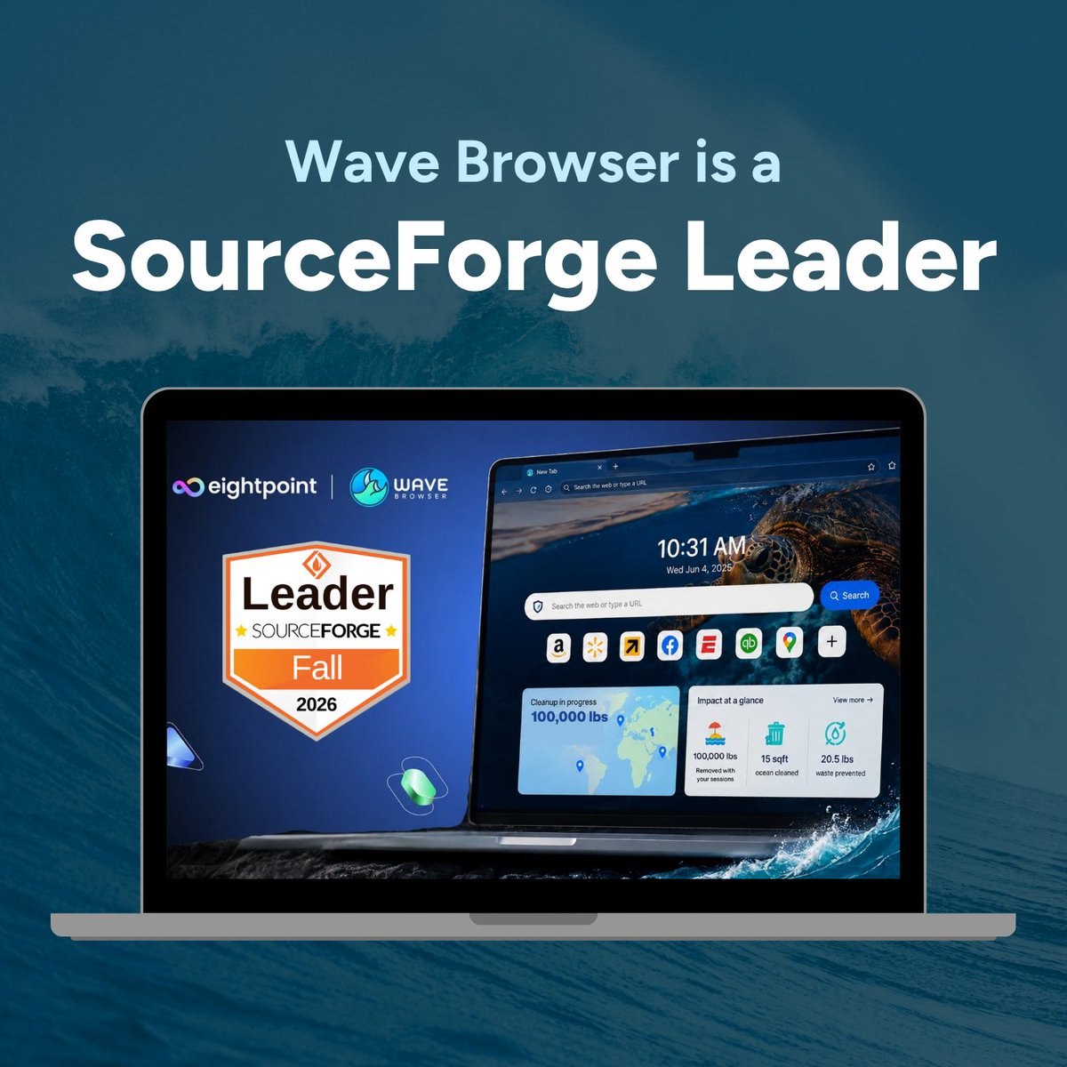 Wave_Browser's tweet photo. Wave Browser has been recognized as a @sourceforge Leader for Fall 2026!

This recognition reflects our commitment to creating a browsing experience that's simple, secure, and built for everyday life with a mission that goes beyond the screen.

A huge thank you to our growing community for being part of the journey. 💙

Here's to better browsing and a cleaner ocean. 🌎

🔗 Read the full press release: https://t.co/7KH82qwG2p

#WaveBrowser #SourceForgeLeader #BrowseWithPurpose #OceanImpact #MakingWaves