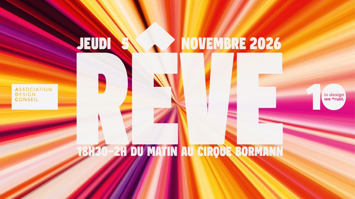 Mo_Plus_Design's tweet photo. Le 5 novembre, la communauté du design de marque se retrouve pour une nuit exceptionnelle.

In Design We Trust fête ses 10 ans au Cirque Bormann !

Organisé par l’Association Design Conseil (ADC), référence française de la promotion du design de marque depuis près de 40 ans, In Design We Trust s’est imposé depuis sa création en 2016 comme le rendez-vous incontournable des professionnels du secteur.

Chaque automne, designers, consultants, rédacteurs, dirigeants d’agences et représentants d’écoles se retrouvent pour partager leurs idées, leurs visions et leur passion du design de marque.

Pour cette édition anniversaire, placée sous le thème du Rêve, l’événement ouvre ses portes à tous les curieux du secteur, adhérents de l’ADC ou non.

Au programme : des duos d’agences invités à pitcher autour du thème du Rêve, une rétrospective de dix années de design de marque, la remise du tout premier Prix du Collège des Écoles, avant de prolonger la soirée autour d’un cocktail, un DJ, du networking, un photobooth et de belles rencontres jusqu’à 2 heures du matin.

Jeudi 5 novembre 2026 à 18h
Cirque Bormann , 75015 Paris

Billetterie : https://t.co/Tl4Lc9BTUP 

Code promo : MOTIONPLUS