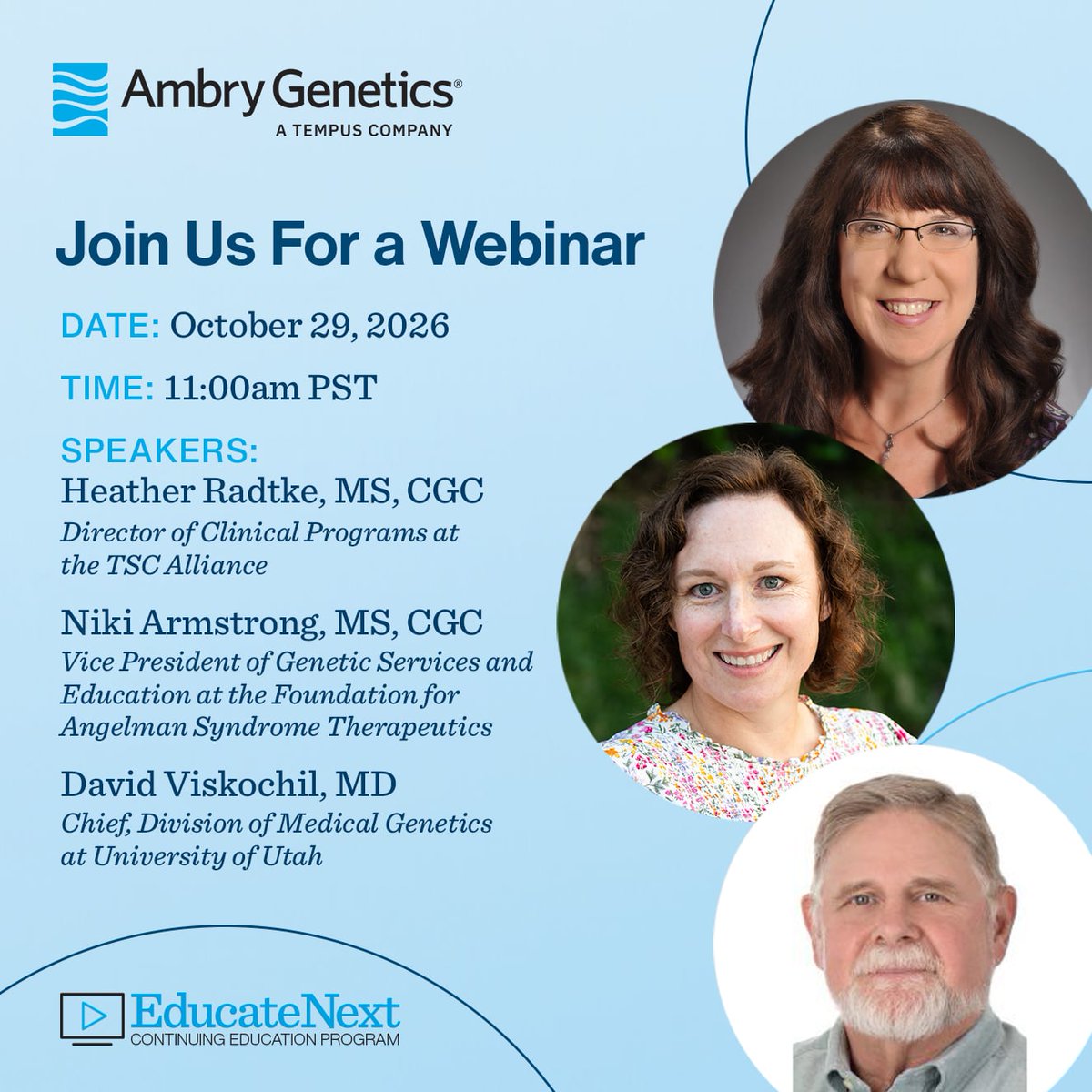 AmbryGenetics's tweet photo. Join us for a live webinar on 10/29 at 11 AM PDT to learn how clinician-advocacy collaborations drive improved patient outcomes while fostering meaningful professional growth, learning, and career enrichment.

Register now: https://t.co/LahW2nDLdU

*This live webinar is eligible for CE credit. A recorded version will be available for CE credit on our website.