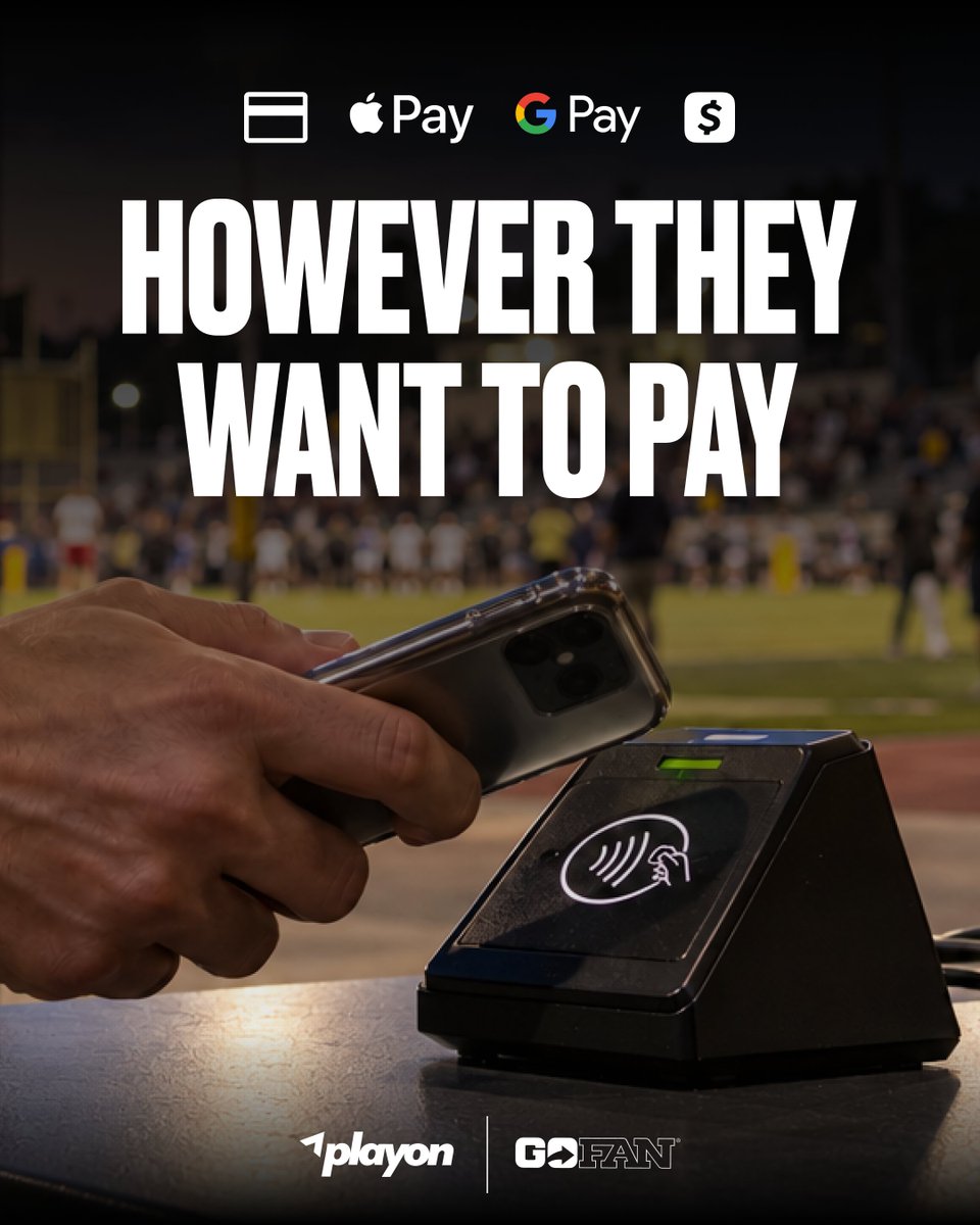 GoFanHS's tweet photo. Cards. Apply Pay. Google Pay. CashApp. However fans want to pay, Box Office takes it. New this winter: Tap to Pay lets staff take any of it straight from an iPhone, no reader needed. 📲 https://t.co/XUH2OQtCLi