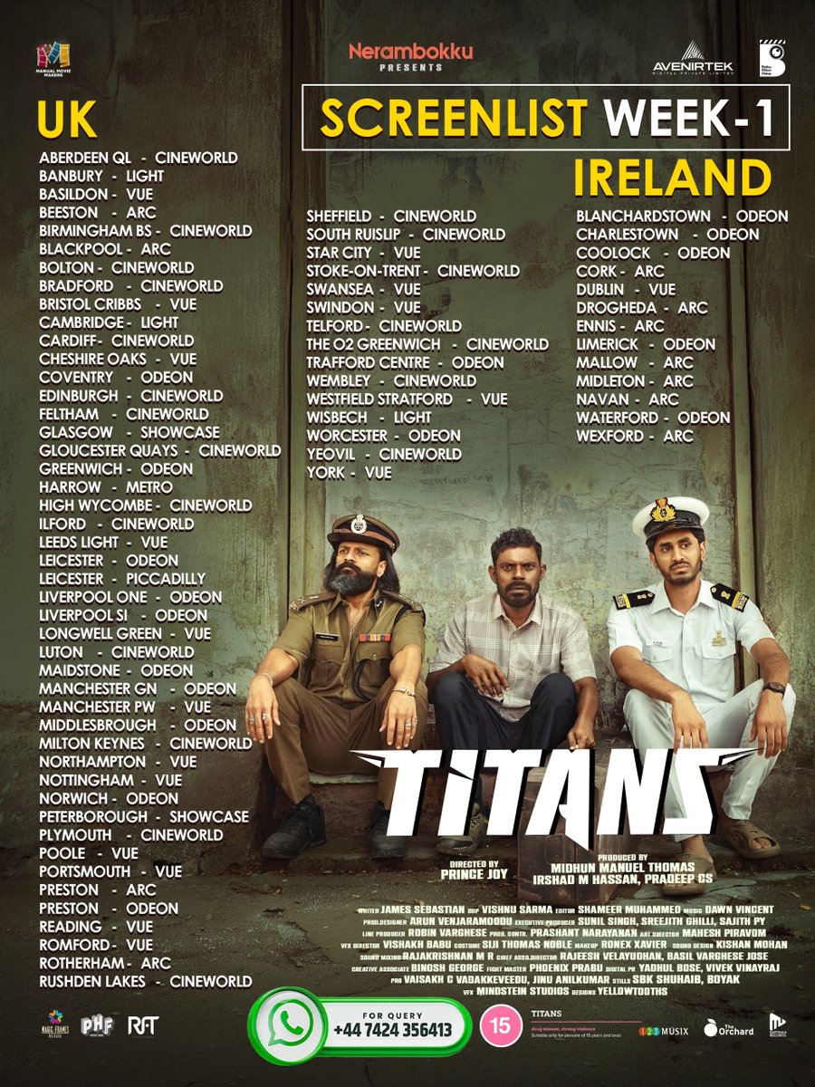 FilmsRft's tweet photo. Titan expands its theatrical presence across the UK and Ireland! 🎬🔥
The week 1 screenlist is here, bringing the film to audiences across dozens of cinema locations. 🇬🇧🇮🇪

#TitansMovie | #Jayasurya https://t.co/ClcsyQJqNZ