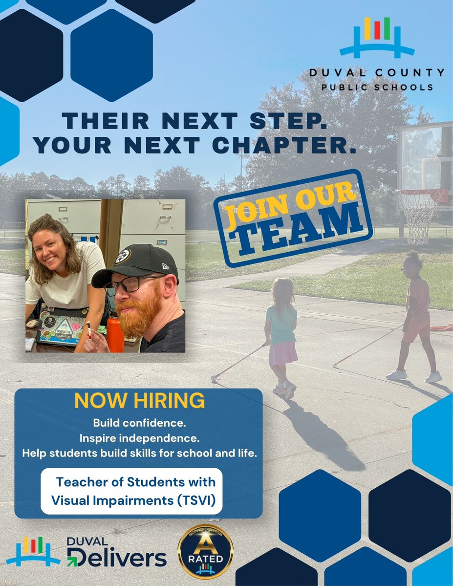 DuvalSchoolsHr's tweet photo. Your expertise can make learning more accessible. 💙

@DuvalSchools is hiring a Teacher of Students with Visual Impairments in Jacksonville, FL.

Learn more and apply:
https://t.co/xIXNBjLZN9

#TeamDuval https://t.co/nAl0cChOYf