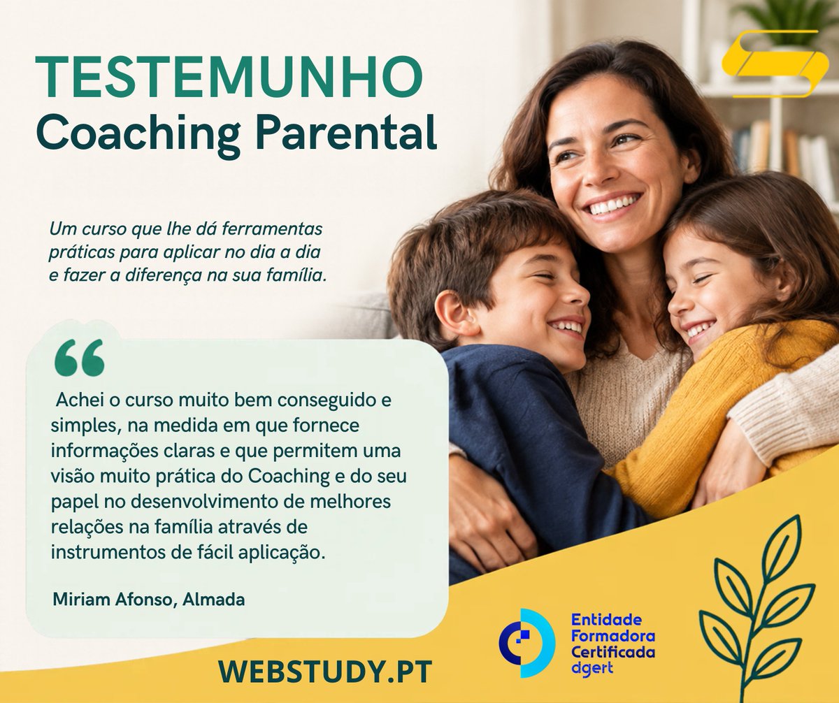 CentroWebstudy's tweet photo. CURSO COACHING PARENTAL
Certificação DGERT e SIGO | Início Imediato | Tutoria Síncrona e Assíncrona.
Saiba mais em: https://t.co/x6dUOgoOdr https://t.co/Px8RdBiCqQ