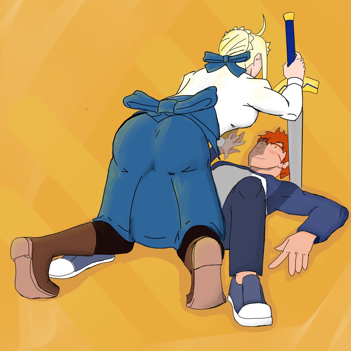 Ursoocupado's tweet photo. My contribution to Shirou Day 2026

Shirou and Saber training goes wrong... Or right if you ask Shirou. https://t.co/T2CxxQqjlq