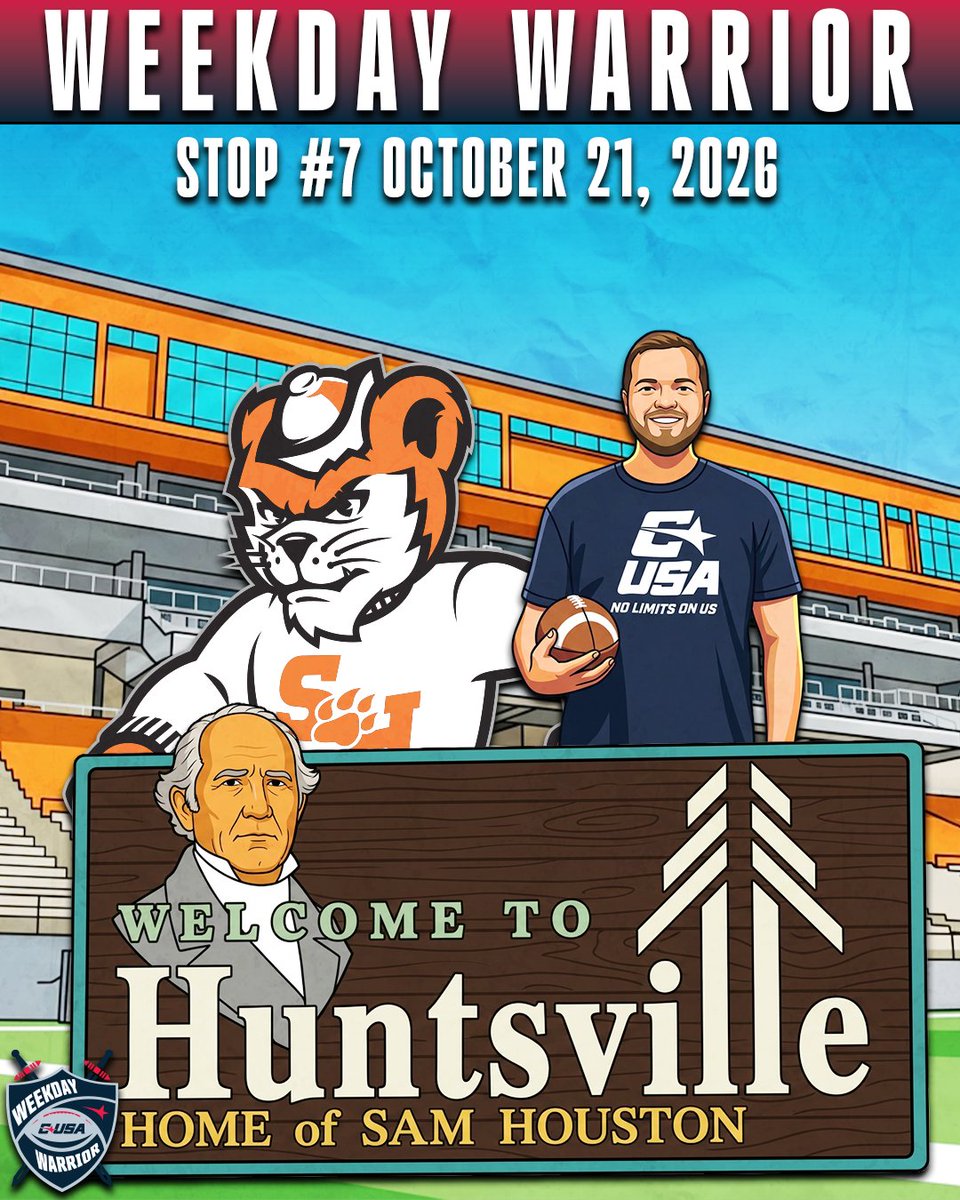 ConferenceUSA's tweet photo. Our Weekday Warrior, @Dane__Lewis, has made it to the Piney Woods!
Let us know what he needs to do or see to experience a true @BearkatsFB gameday!
#WeekdayCUSA | #MakeWeekdaysFunAgain https://t.co/alFTRbV22d