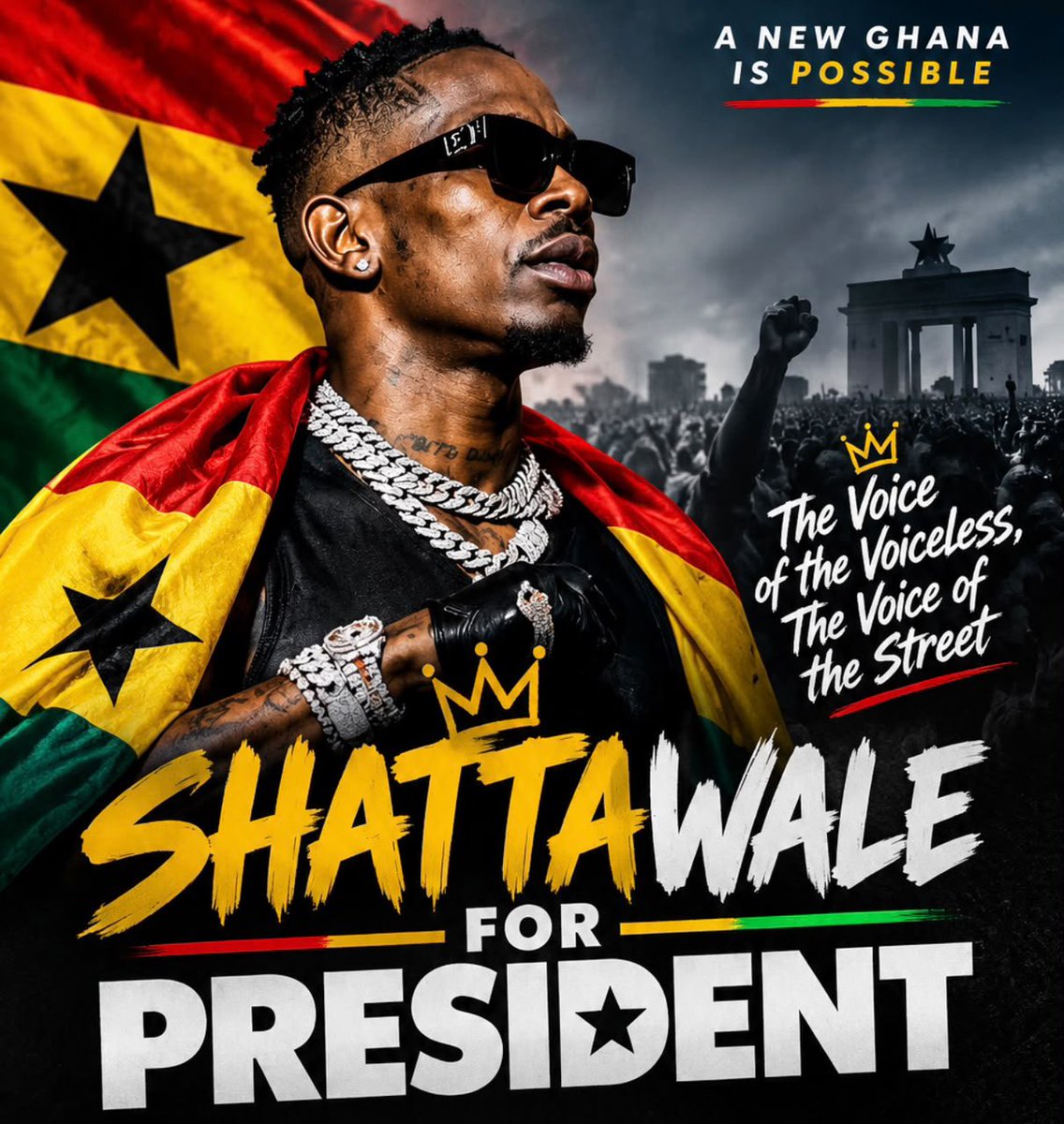 WebkidAfrika's tweet photo. A new wave is coming !!!!

The voice of the people is the voice of God. 

Shatta Wale for President (whether you like it or not) https://t.co/BqVS0KfHuh