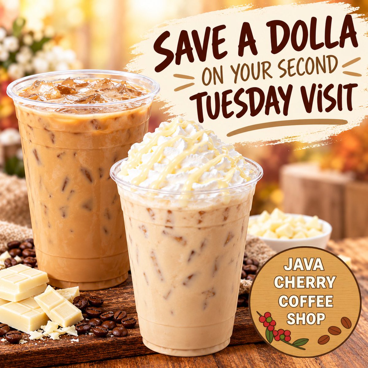weasaweasa's tweet photo. Tuesdays deal...save your Java Cherry Tuesdays receipt for $1.00 off any drink later that same Tuesday!
Java Cherry Coffee House
6720 Van Maren Ln
Citrus Heights, CA 95621
#JavaCherry #CitrusHeights #Vanelis #Coffee #mocha #latte #Macchiato #Espresso #chai #cappuccino #Matcha https://t.co/frSGXB0DR7
