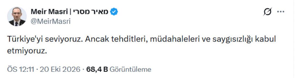 MehmetArdic_'s tweet photo. Azerbaycan'da okullarda uygulanan başörtüsü yasağı üzerinden yaşanan tartışmaları fırsata çevirmek isteyen Netanyahu yanlısı İsrailli akademisyen Meir Masri, Azerbaycanlı gibi göründüğü fake hesabından yapacağı Türkiye karşıtı paylaşımı yanlışlıkla kendi hesabından yaptı.

🗣 Masri:

Türkiye'yi seviyoruz. Ancak tehditleri, müdahaleleri ve saygısızlığı kabul etmiyoruz.