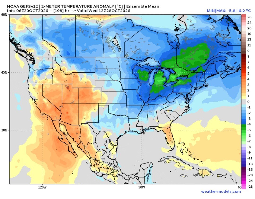 naturemccurdy's tweet photo. Great fall weather! 🍂 Warm colors on anomaly maps do not mean extreme heat. With early November averages well into the 50s, warm colors on the maps are not all that warm. Expect a brief cooldown before Halloween, then a warm-up. No heat ahead, friends! 🍁 https://t.co/XN69YdBK2W