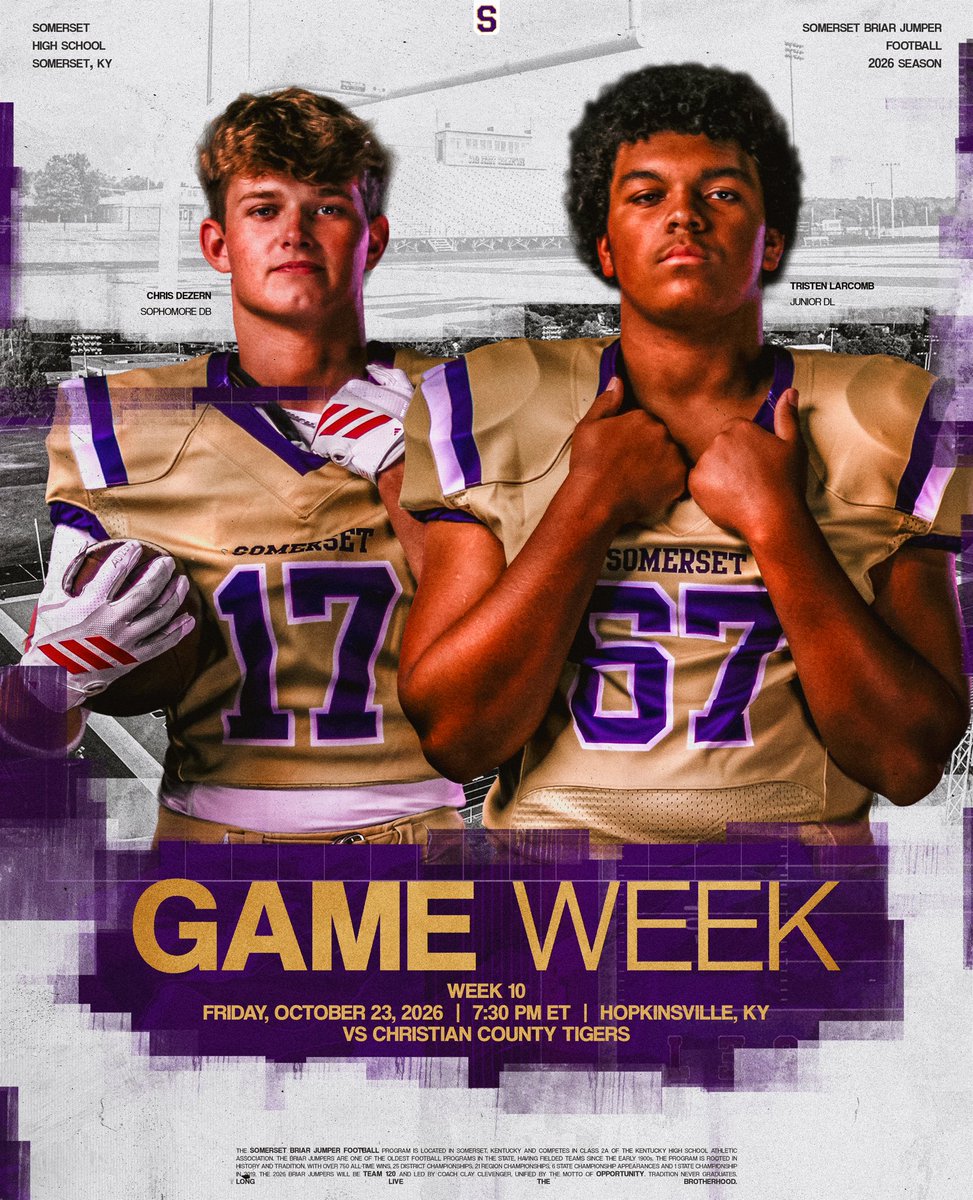 BJNFBALL's tweet photo. heading west this Friday for the final away game of the regular season! 

🏈 vs Christian Co.  
🗓️ Friday, Oct. 23
⏰ 6:30 PM CENTRAL / 7:30 PM EASTERN
🏟️ Stadium of Champions
📍 Hopkinsville, KY

#Team120 // #opportUNITY https://t.co/Gob60G0dY7