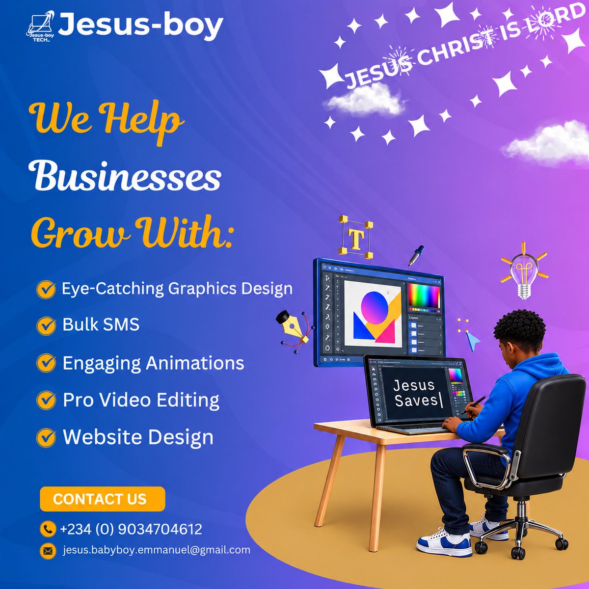 EMMANUE40207194's tweet photo. 🚀 Transform your brand with JESUS-boy Creation!

Graphics Design | Bulk SMS | Video Editing | Animations | Website Design
Let's create something EPIC! and deliver excellent jobs!!

#JESUSboyCreation #DigitalServices
#GraphicsDesign #Design 
#Bulksms #Animation
#VideoEditing https://t.co/GOlavNoyXk