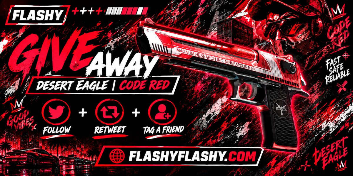 flashyflashycom's tweet photo. 48H GIVEAWAY !!! Desert Eagle Code Red !

To win:
✅ Visit &amp; log in: https://t.co/rftBSepexB
✅ Visit for free codes: https://t.co/EmdZFb87B5
✅ Retweet
✅ Tag a friend 
✅ Follow us https://t.co/FVA8H5gVp2