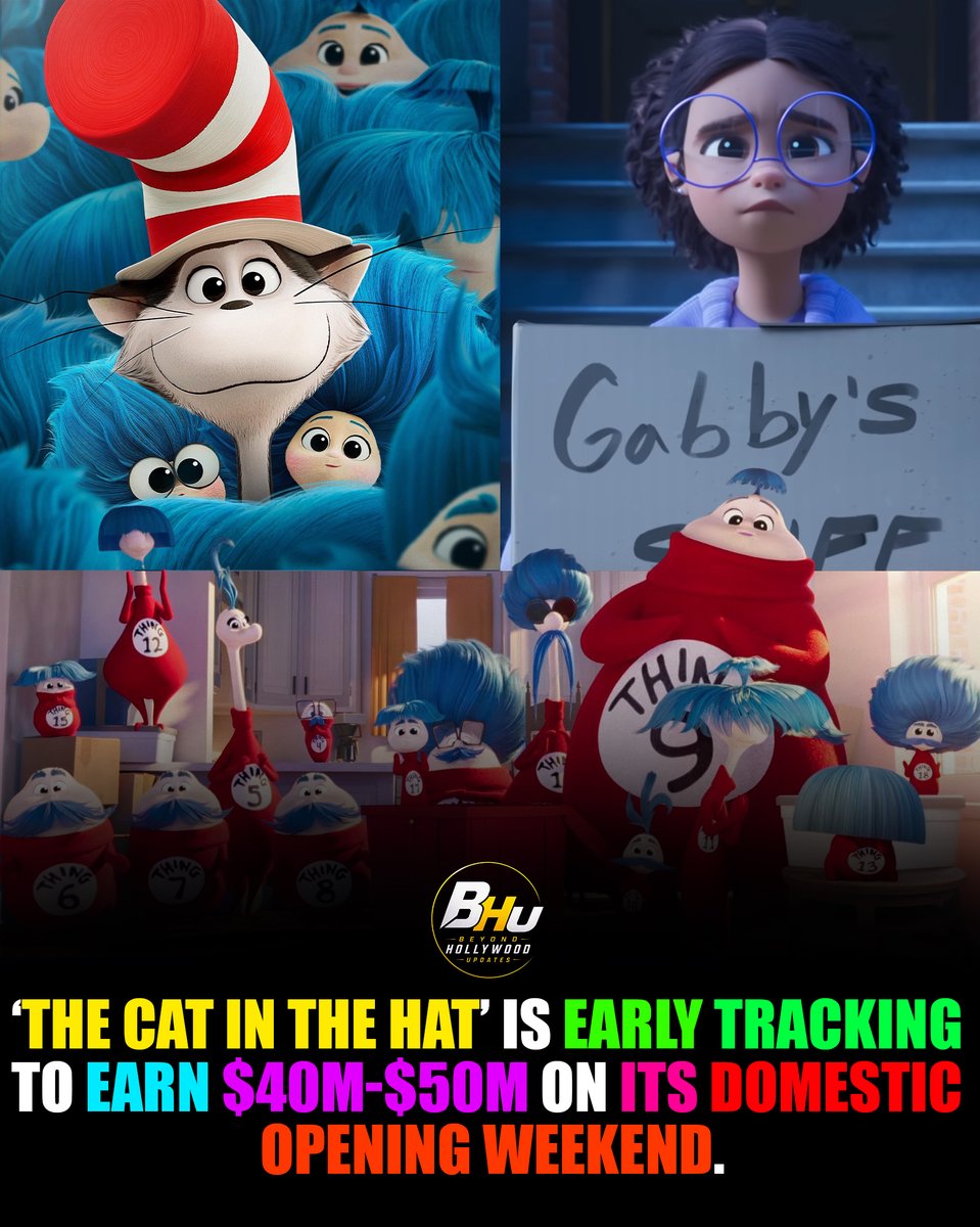 BeyondHUpdate's tweet photo. Warner Bros. Pictures Animation’s the Cat in the Hat Is Currently Tracking to Earn Approximately $40 Million–$50 Million During Its Opening Weekend at the North American Box Office.

BILL HADER voices THE CAT, leading a cast that includes Matt Berry, Quinta Brunson, Xochitl Gomez, Giancarlo Esposito, America Ferrera, Tituss Burgess, Bowen Yang, Paula Pell and Tiago Martinez.

THE CAT IN THE HAT opens in theaters and IMAX across North America on NOVEMBER 6, 2026, with its international rollout beginning NOVEMBER 4.
#TheCatInTheHat #DrSeuss #WarnerBros