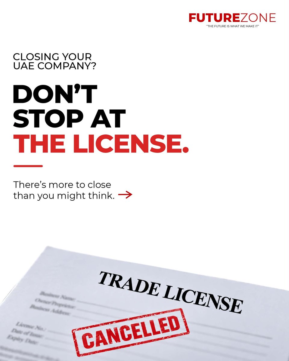 futurezone_ae's tweet photo. Closing a UAE company isn’t just about cancelling the trade license.

📌 Save this for later.
🤝 Share it with a founder who may need it.

Follow @futurezone.ae for practical UAE business insights.

#UAEBusiness #DubaiBusiness #UAEEntrepreneurs #BusinessInUAE #FutureZoneBusiness https://t.co/PuICq9ErXL