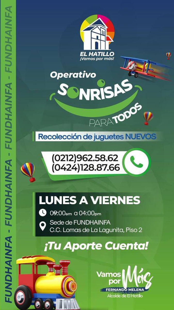 ElHatillo's tweet photo. Sonrisas para todos nuestros niños 👶🏻

Recolección de juguetes nuevos 🧸🪀

¡Vamos por más!💙

#AlcaldiaElHatillo #FernandoMelena https://t.co/6VKqqgY7ul