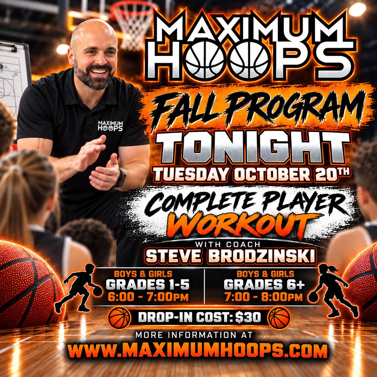 MaximumHoops's tweet photo. TONIGHT Tuesday October 20th
COMPLETE PLAYER WORKOUT
w/Coach Steve Brodzinski
Drop-In!(Show Up, Pay, Participate)
6:00pm-Boys &amp; Girls Grades 1-5
7:00pm-Boys &amp; Girls Grades 6-12 
*5th welcome to attend either session https://t.co/c2DukZbJRV #pittsburgh #basketball https://t.co/fEdzTNWM4b