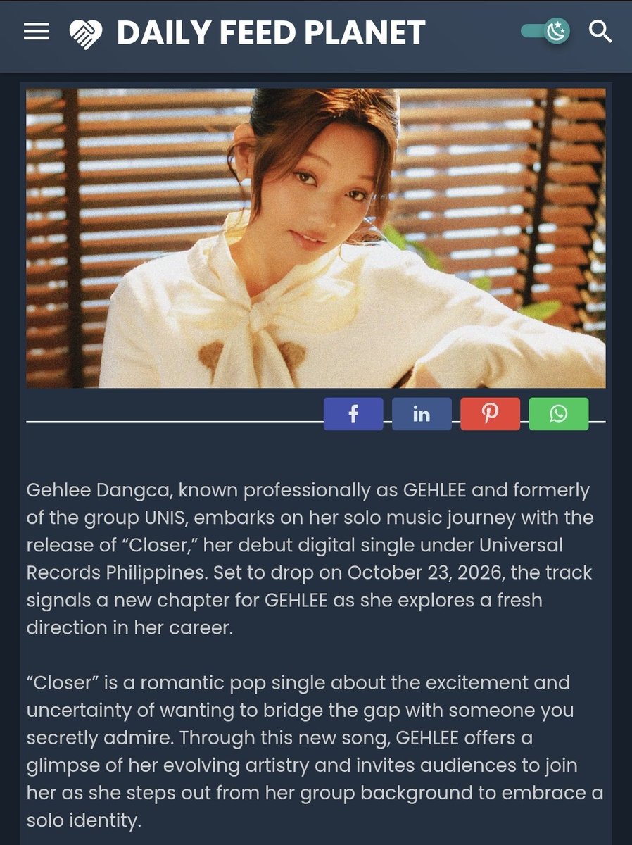 RV_UNIS_Ria's tweet photo. [📰] #Gehlee | News Feature 

"“𝑪𝒍𝒐𝒔𝒆𝒓” 𝒊𝒔 𝒂 𝒓𝒐𝒎𝒂𝒏𝒕𝒊𝒄 𝒑𝒐𝒑 𝒔𝒊𝒏𝒈𝒍𝒆 𝒂𝒃𝒐𝒖𝒕 𝒕𝒉𝒆 𝒆𝒙𝒄𝒊𝒕𝒆𝒎𝒆𝒏𝒕 𝒂𝒏𝒅 𝒖𝒏𝒄𝒆𝒓𝒕𝒂𝒊𝒏𝒕𝒚 𝒐𝒇 𝒘𝒂𝒏𝒕𝒊𝒏𝒈 𝒕𝒐 𝒃𝒓𝒊𝒅𝒈𝒆 𝒕𝒉𝒆 𝒈𝒂𝒑 𝒘𝒊𝒕𝒉 𝒔𝒐𝒎𝒆𝒐𝒏𝒆 𝒚𝒐𝒖 𝒔𝒆𝒄𝒓𝒆𝒕𝒍𝒚 𝒂𝒅𝒎𝒊𝒓𝒆.  

 𝑻𝒉𝒓𝒐𝒖𝒈𝒉 𝒕𝒉𝒊𝒔 𝒏𝒆𝒘 𝒔𝒐𝒏𝒈, 𝑮𝑬𝑯𝑳𝑬𝑬 𝒐𝒇𝒇𝒆𝒓𝒔 𝒂 𝒈𝒍𝒊𝒎𝒑𝒔𝒆 𝒐𝒇 𝒉𝒆𝒓 𝒆𝒗𝒐𝒍𝒗𝒊𝒏𝒈 𝒂𝒓𝒕𝒊𝒔𝒕𝒓𝒚 𝒂𝒏𝒅 𝒊𝒏𝒗𝒊𝒕𝒆𝒔 𝒂𝒖𝒅𝒊𝒆𝒏𝒄𝒆𝒔 𝒕𝒐 𝒋𝒐𝒊𝒏 𝒉𝒆𝒓 𝒂𝒔 𝒔𝒉𝒆 𝒔𝒕𝒆𝒑𝒔 𝒐𝒖𝒕 𝒇𝒓𝒐𝒎 𝒉𝒆𝒓 𝒈𝒓𝒐𝒖𝒑 𝒃𝒂𝒄𝒌𝒈𝒓𝒐𝒖𝒏𝒅 𝒕𝒐 𝒆𝒎𝒃𝒓𝒂𝒄𝒆 𝒂 𝒔𝒐𝒍𝒐 𝒊𝒅𝒆𝒏𝒕𝒊𝒕𝒚."

- Daily Feed Planet | 10.20.27
🔗https://t.co/tBKRmWOAVO